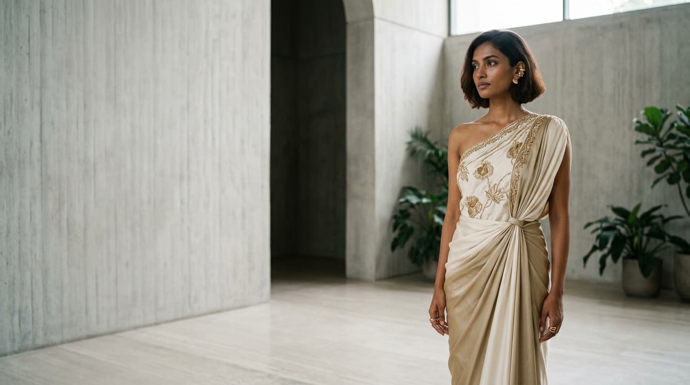 Silk Blend Asymmetric Draped Dress alternate view