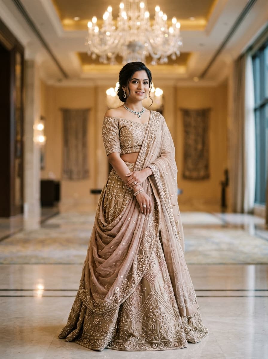 Champagne Gold & Blush Rose Draped Reception Ensemble thumbnail 1