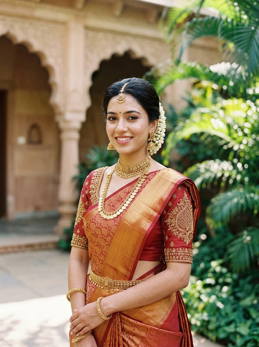 Crimson & Gold Heirloomed Telugu Bridal Silk Saree